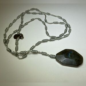 Labradorite‎ Pendant on Macrame String 16.5” Long, Lariate Style